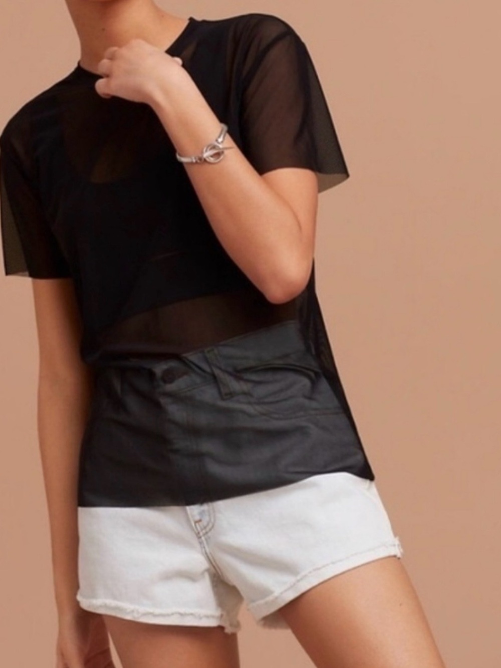 WILFRED FREE Aritzia Black Jamillia Mesh Short Sleeve Top | Size L | 90s Grunge